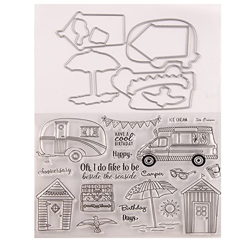 Bianriche Reise-Wohnmobil-Haus, Strand-Silikon-Stempel mit Stanzformen, Schablonen-Set für DIY-Kartenherstellung, Scrapbooking, Prägung, Fotoalbum, Stempel und Stanzformen von Bianriche