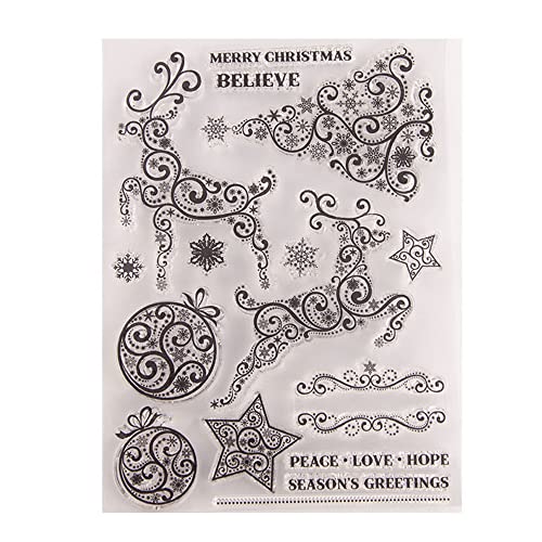 Bianriche Transparenter Silikonstempel Gruß Weihnachten Hirsch Schneeflocken Transparenter Stempel für Kartenherstellung Dekoration Basteln Foto Scrapbooking Journaling von Bianriche