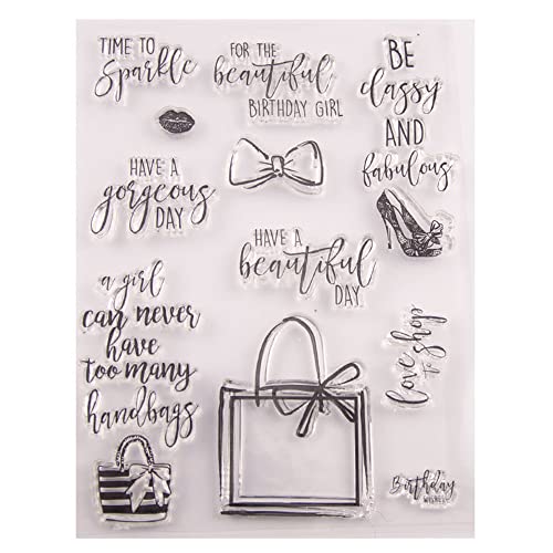 Bianriche Transparenter Silikonstempel "Happy Birthday" Handtasche Geschenke Sentiments Transparenter Stempel für Fotoalben Scrapbooking Tagebuch Kartenherstellung Dekoration Basteln von Bianriche