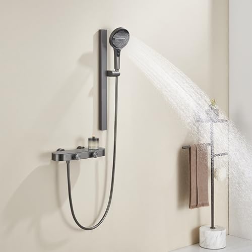 BiaoTeng Armatur Badewanne Wasserfall mit Handbrause Warm und Kalt Einhebelmischer Badewannen Armaturen mit Brause Wasserfall Grau von BiaoTeng