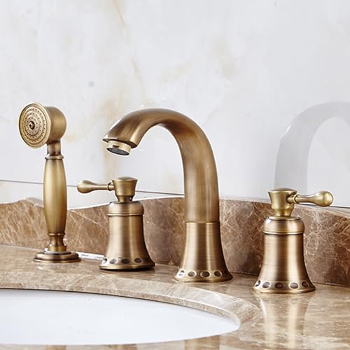 BiaoTeng Badarmatur Badewanne 4 Loch mit Handbrause Warm und Kalt Messing Mischbatterie Badewanne mit Brause Antik BiaoTeng Badarmatur Badewanne 4 Loch mit Handbrause Warm und Kalt Messing Mischbatterie Badewanne mit Brause Antik von BiaoTeng