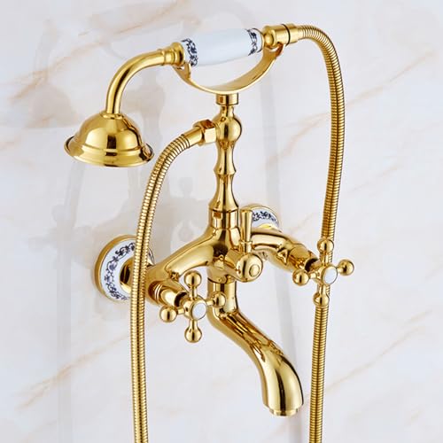 BiaoTeng Badewanne Armatur Retro Antike Gold Doppelter Kreuzgriff 2 Funktionen Badewannenarmatur Wandmontage Wasserhahn Badewanne Retro Vintage, A BiaoTeng Badewanne Armatur Retro Antike Gold Doppelter Kreuzgriff 2 Funktionen Badewannenarmatur Wandmontage Wasserhahn Badewanne Retro Vintage, A von BiaoTeng