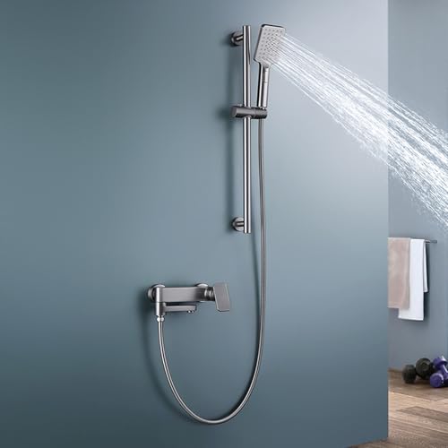 BiaoTeng Badewanne Brause mit Schlauch und Halterung Einhebelmischer 3 Strahlarten Warm und Kalt Messing Duschkopf Halterungen mit Stange Set Grau BiaoTeng Badewanne Brause mit Schlauch und Halterung Einhebelmischer 3 Strahlarten Warm und Kalt Messing Duschkopf Halterungen mit Stange Set Grau von BiaoTeng