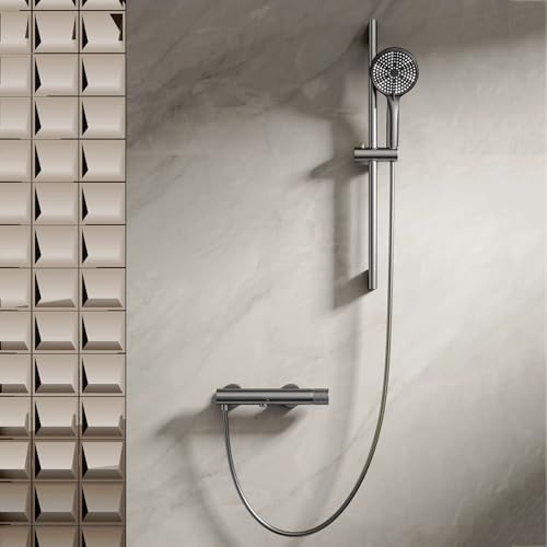 BiaoTeng Badewanne Brause mit Schlauch und Halterung Rund 4 Strahlarten Warm und Kalt Messing Brausegarnitur Dusche mit Armatur Grau BiaoTeng Badewanne Brause mit Schlauch und Halterung Rund 4 Strahlarten Warm und Kalt Messing Brausegarnitur Dusche mit Armatur Grau von BiaoTeng