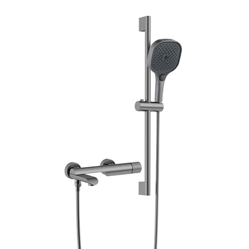 BiaoTeng Badewanne Brause mit Schlauch und Halterung Rund 4 Strahlarten Warm und Kalt Messing Duschstange mit Halterung für Brause Grau BiaoTeng Badewanne Brause mit Schlauch und Halterung Rund 4 Strahlarten Warm und Kalt Messing Duschstange mit Halterung für Brause Grau von BiaoTeng