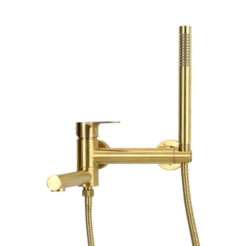 BiaoTeng Badewannenarmatur Mit Handbrause Gebürstetes Gold Armatur Badewanne Wandmontage Wannenarmatur Einhebel Messing Badewannen Amaturen Set, Gebürstetes Gold von BiaoTeng