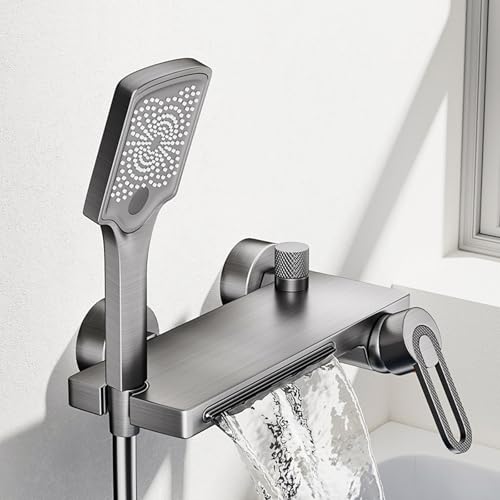 BiaoTeng Badewannenarmatur mit Handbrause Wandmontage Wasserfall Heiß und Kalt Handbrause mit 3 Modi Badewannen Armaturen mit Brause Grau BiaoTeng Badewannenarmatur mit Handbrause Wandmontage Wasserfall Heiß und Kalt Handbrause mit 3 Modi Badewannen Armaturen mit Brause Grau von BiaoTeng