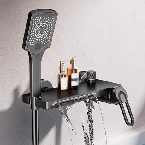 BiaoTeng Badewannenarmatur mit Handbrause Wandmontage Wasserfall Heiß und Kalt Handbrause mit 3 Modi Badewannen Armaturen mit Brause Schwarz BiaoTeng Badewannenarmatur mit Handbrause Wandmontage Wasserfall Heiß und Kalt Handbrause mit 3 Modi Badewannen Armaturen mit Brause Schwarz von BiaoTeng