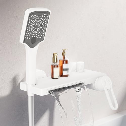 BiaoTeng Badewannenarmatur mit Handbrause Wandmontage Wasserfall Heiß und Kalt Handbrause mit 3 Modi Badewannen Armaturen mit Brause Weiß von BiaoTeng