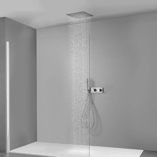 BiaoTeng Decken Unterputz Regendusche Dusche Komplettset Warm und Kalt Messing Duschgarnitur Set mit Handbrause Grau BiaoTeng Decken Unterputz Regendusche Dusche Komplettset Warm und Kalt Messing Duschgarnitur Set mit Handbrause Grau von BiaoTeng