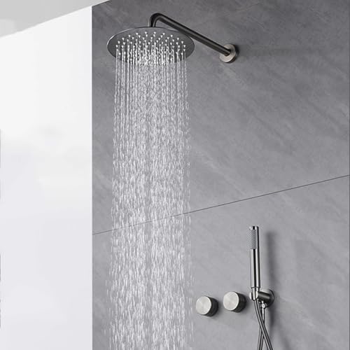 BiaoTeng Duscharmatur Unterputz Komplettset 360° Drehbar Warm und Kalt Duschsystem Unterputz Messing Wandmontage Grau von BiaoTeng