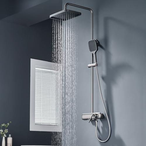 BiaoTeng Duschgarnitur Set mit Handbrause Und Mischbatterie Duschsystem mit Wasserfall 3 Strahlarten Warm und Kalt Duschkopf Set mit Halterung Einhebelmischer Grau BiaoTeng Duschgarnitur Set mit Handbrause Und Mischbatterie Duschsystem mit Wasserfall 3 Strahlarten Warm und Kalt Duschkopf Set mit Halterung Einhebelmischer Grau von BiaoTeng