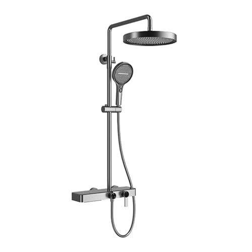BiaoTeng Duschgarnitur Set mit Handbrause Und Mischbatterie Duschsystem mit Wasserfall 4 Strahlarten Warm und Kalt Duscharmatur Regendusche Messing Grau von BiaoTeng