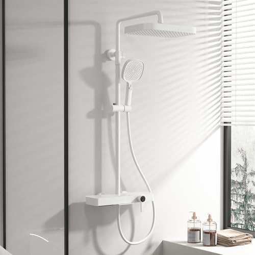 BiaoTeng Duschgarnitur Set mit Handbrause Und Mischbatterie Duschsystem mit Wasserfall Warm und Kalt Duschset HöHenverstellbar Messing Einhebelmischer Weiß BiaoTeng Duschgarnitur Set mit Handbrause Und Mischbatterie Duschsystem mit Wasserfall Warm und Kalt Duschset HöHenverstellbar Messing Einhebelmischer Weiß von BiaoTeng