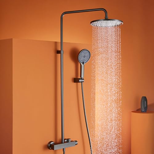 BiaoTeng Duschgarnitur mit Regendusche Rund Duschgarnitur Wasserfall 3 Strahlarten Warm und Kalt Dusche Komplett Set Messing Grau BiaoTeng Duschgarnitur mit Regendusche Rund Duschgarnitur Wasserfall 3 Strahlarten Warm und Kalt Dusche Komplett Set Messing Grau von BiaoTeng