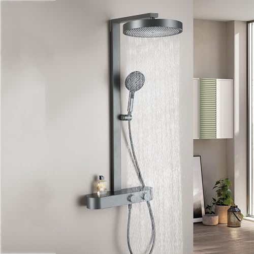 BiaoTeng Duschgarnitur mit Regendusche Rund Duschgarnitur Wasserfall Warm und Kalt Regendusche Wandmontage Set Messing Grau BiaoTeng Duschgarnitur mit Regendusche Rund Duschgarnitur Wasserfall Warm und Kalt Regendusche Wandmontage Set Messing Grau von BiaoTeng