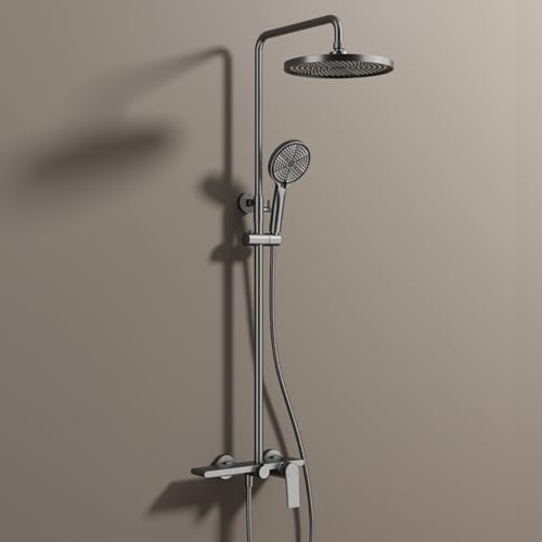 BiaoTeng Duschset Rund mit Armatur Duscharmatur Komplettset Wasserfall Rund 3 Strahlarten Warm und Kalt Duschsystem HöHenverstellbare Wandhalterung Grau BiaoTeng Duschset Rund mit Armatur Duscharmatur Komplettset Wasserfall Rund 3 Strahlarten Warm und Kalt Duschsystem HöHenverstellbare Wandhalterung Grau von BiaoTeng