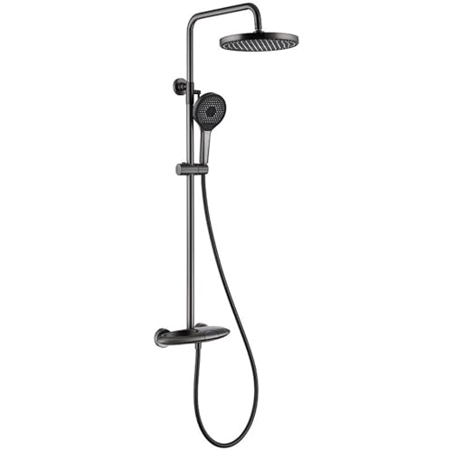 BiaoTeng Duschset Rund mit Armatur Duscharmatur Komplettset Wasserfall Rund 3 Strahlarten Warm und Kalt Duschsystem Verstellbare Wandhalterung Messing Grau BiaoTeng Duschset Rund mit Armatur Duscharmatur Komplettset Wasserfall Rund 3 Strahlarten Warm und Kalt Duschsystem Verstellbare Wandhalterung Messing Grau von BiaoTeng