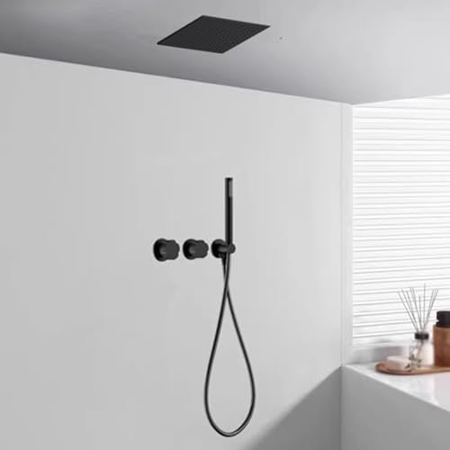 BiaoTeng Duschset Unterputz Decke Kopfbrause Regendusche Set Warm und Kalt Messing Duschgarnitur Unterputz Schwarz von BiaoTeng