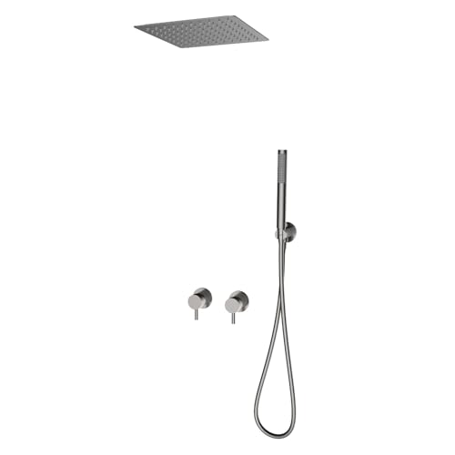BiaoTeng Duschset Unterputz Decke Kopfbrause Regendusche Set Warm und Kalt Messing überkopfbrause Set Grau von BiaoTeng