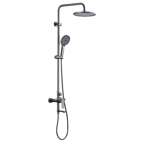 BiaoTeng Duschsystem mit Armatur Grau Duschgarnitur mit Regendusche Rund 3 Strahlarten Warm und Kalt Dusche Komplett Set Wandmontage von BiaoTeng