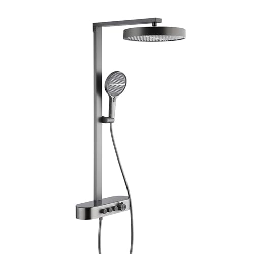 BiaoTeng Duschsystem mit Armatur Grau Duschgarnitur mit Regendusche Rund 4 Strahlarten Warm und Kalt Duschamaturenset Regendusche Messing von BiaoTeng