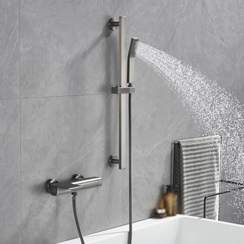 BiaoTeng Mischbatterie Badewanne mit Brause und Duschstange Wasserhahn Badewanne Wasserfall Warm und Kalt Messing Wannenarmatur Duschset Grau BiaoTeng Mischbatterie Badewanne mit Brause und Duschstange Wasserhahn Badewanne Wasserfall Warm und Kalt Messing Wannenarmatur Duschset Grau von BiaoTeng