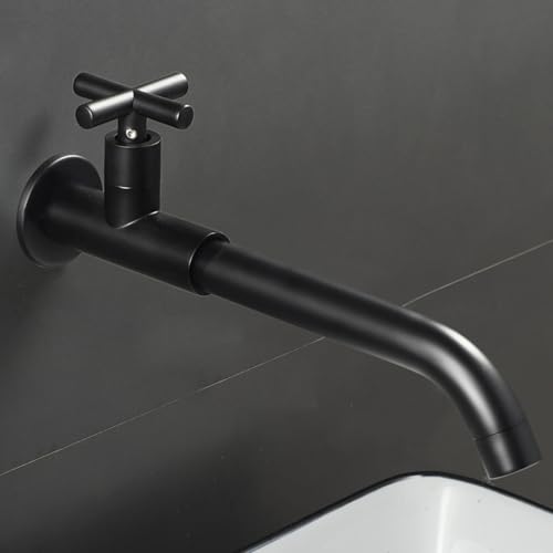 BiaoTeng Mop Pool Wasserhahn Bad Kaltwasser Wand 360° Drehbar Messing Gartenwasserhahn 1/2 Zoll Wandmontage Einhandmischer Schwarz von BiaoTeng