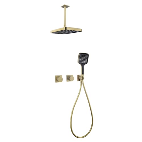 BiaoTeng Regendusche Unterputz Decke Dusche Komplett Set 3 Modus Warm und Kalt Messing Unterputz Duscharmatur Set Gold Gebürstet BiaoTeng Regendusche Unterputz Decke Dusche Komplett Set 3 Modus Warm und Kalt Messing Unterputz Duscharmatur Set Gold Gebürstet von BiaoTeng
