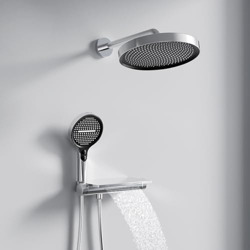 BiaoTeng Regendusche Unterputz Komplett Set Wandmontage 3 Modus mit Handbrause Warm und Kalt Wasserfall Messing Duschgarnitur Chrom BiaoTeng Regendusche Unterputz Komplett Set Wandmontage 3 Modus mit Handbrause Warm und Kalt Wasserfall Messing Duschgarnitur Chrom von BiaoTeng
