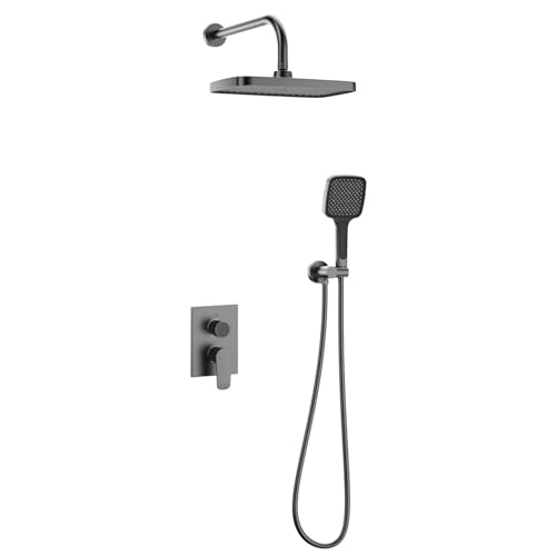 BiaoTeng Regendusche Unterputz Komplett Set Warm und Kalt Duschamaturenset Regendusche Unterputz Messing Wandmontage Grau von BiaoTeng