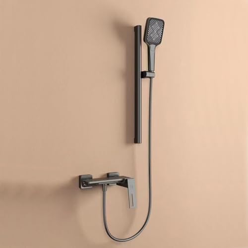 BiaoTeng Wannenarmatur mit Brause Wasserfall Badewannenarmatur mit Duschstange 3 Strahlarten Warm und Kalt Messing Mischbatterie für Badewanne mit Dusche Grau von BiaoTeng