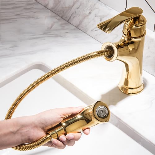 BiaoTeng Waschtischarmatur Ausziehbar mit Brause Warm und Kalt Einhebelmischer Waschtisch Armatur mit Ausziehbarer Brause Badezimmer Gold BiaoTeng Waschtischarmatur Ausziehbar mit Brause Warm und Kalt Einhebelmischer Waschtisch Armatur mit Ausziehbarer Brause Badezimmer Gold von BiaoTeng
