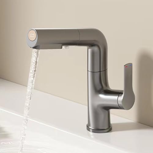 BiaoTeng Waschtischarmatur mit Herausziehbarer Brause Bad 3 Modus Warm und Kalt 360° Drehbar Messing Badezimmer Armaturen Ausziehbar Grau BiaoTeng Waschtischarmatur mit Herausziehbarer Brause Bad 3 Modus Warm und Kalt 360° Drehbar Messing Badezimmer Armaturen Ausziehbar Grau von BiaoTeng