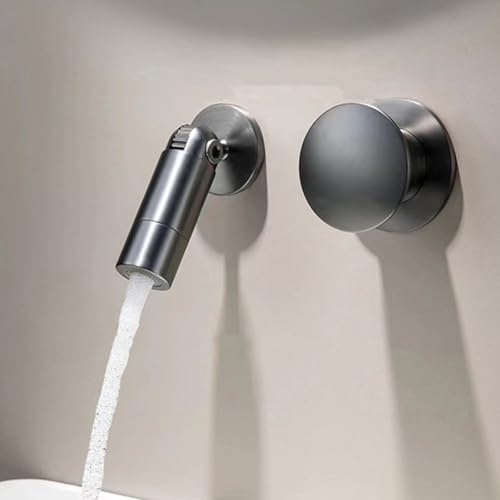 BiaoTeng Waschtischarmaturen Unterputz 2 Modus 180° Drehbar Wasserhahn Bad Warm und Kalt Einhebelmischer Waschbecken Wand Messing Grau von BiaoTeng