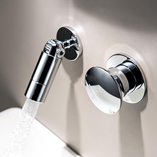 BiaoTeng Waschtischarmaturen Unterputz 2 Modus 180° Drehbar Wasserhahn Bad Warm und Kalt Einhebelmischer Waschbecken Wand Messing Silber von BiaoTeng