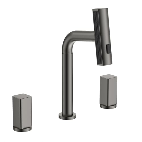 BiaoTeng Wasserhahn Bad mit Brause Ausziehbar Waschbecken 3 Loch 3 Modus 360° Drehbar Warm und Kalt Waschtischarmaturen Messing Grau BiaoTeng Wasserhahn Bad mit Brause Ausziehbar Waschbecken 3 Loch 3 Modus 360° Drehbar Warm und Kalt Waschtischarmaturen Messing Grau von BiaoTeng