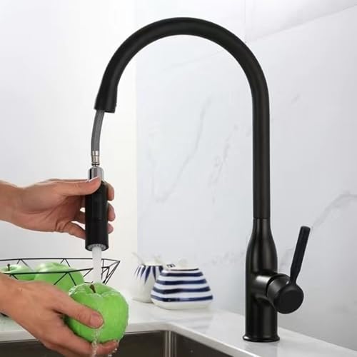BiaoTeng Wasserhahn Küche Ausziehbar Schwarz 2 Modus Kalt und Warm Spülenarmatur Küche Ausziehbar Messing von BiaoTeng