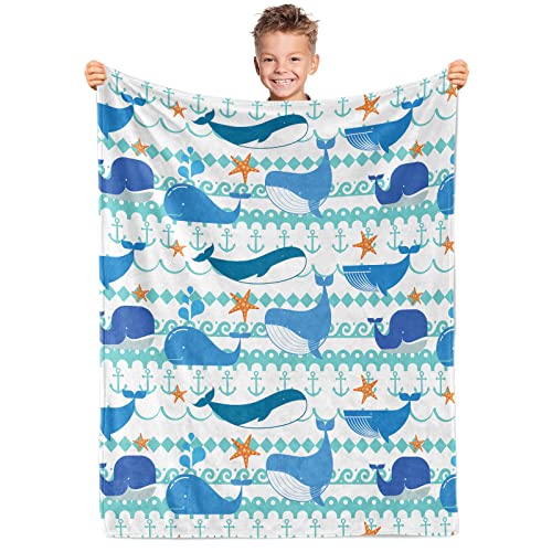 Ozean Baby Decke, Wal Decke Geschenke Kinder, Flauschige Ozean Wal Fleecedecke für Jungen Mädchen, Weiche Blau Wal Seestern Ozean Kinderdecke für Neugeborene Baby Dusche Geburtstag (130x152CM) von Biapian