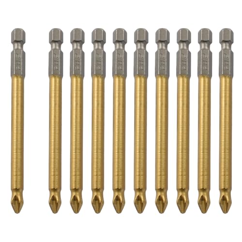Biaungdo Magnetisches PH2 Kreuzschlitz-Bit-Set, rutschfest, #2 Kreuzschlitz-Schraubendreher-Bits, 90 mm lang, Schlagschrauber-Bits (PH2 x 90 mm), 10 Stück von Biaungdo