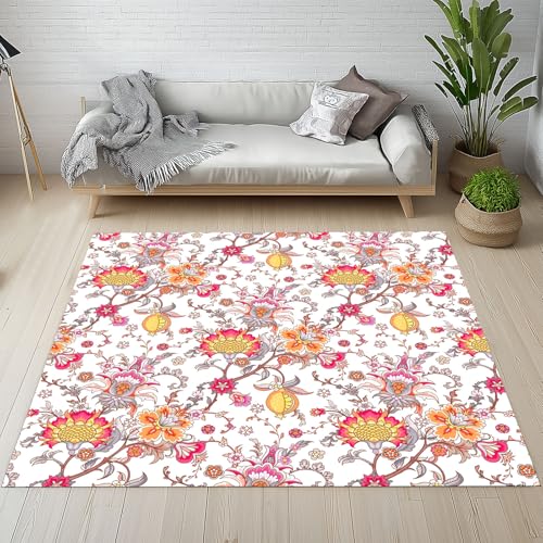Biauyaii Abstrakte Granatapfel Malerei Teppich Wohnzimmer Weicher rutschfest 120 x 170 cm Granatapfelblüten Carpet Waschbarer Kurzflor Flanell Rug für Schlafzimmer kinderteppich Bettvorleger Küche von Biauyaii