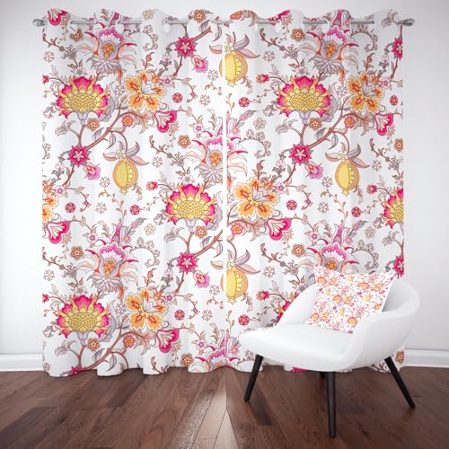 Biauyaii Abstrakte Granatapfel Malerei Vorhänge Blackout Hitzeschutz Granatapfelblüten Gardinen Thermovorhang mit Ösen 175x117 cm (2er Pack) Vorhänge Blickdicht Wohnzimmer Schlafzimmer von Biauyaii