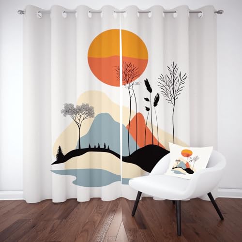 Biauyaii Abstrakte Malerei Vorhang Verdunkelung 175 x 140 cm 2er Pack Sonnenuntergang Gebirge Wald Vorhänge Blickdicht küchengardinen Wohnzimmer Gardinen Thermovorhang Hitzeschutz für Schlafzimmer von Biauyaii