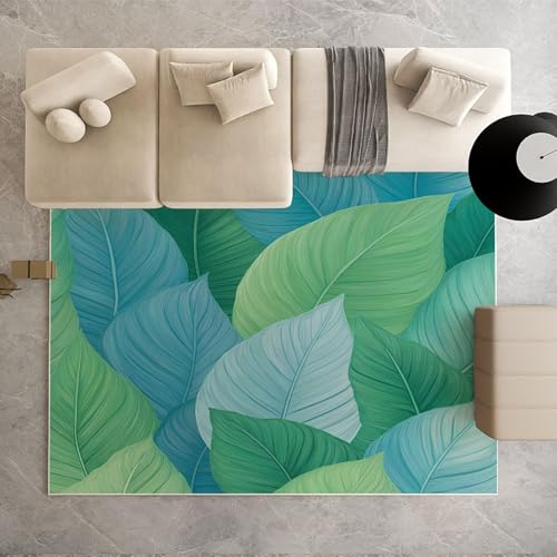 Biauyaii Blätter Adern Grün Teppich Kinderzimmer Waschbarer rutschfest Rug Handgezeichnet Blatt Teppich Weiche Kurzflor 60 x 110 cm Carpet für Wohnzimmer Schlafzimmer Bürostuhl Küche von Biauyaii