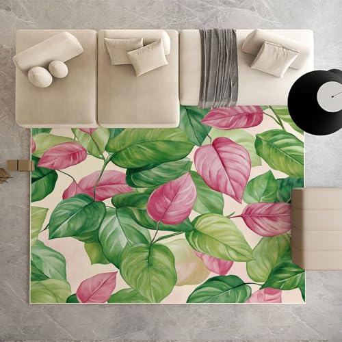 Biauyaii Blätter Buntes Teppich Kinderzimmer Waschbarer rutschfest Rug Blatt Grün Rosa Teppich Weiche Kurzflor 80 x 150 cm Carpet für Wohnzimmer Schlafzimmer Bürostuhl Küche Biauyaii Blätter Buntes Teppich Kinderzimmer Waschbarer rutschfest Rug Blatt Grün Rosa Teppich Weiche Kurzflor 80 x 150 cm Carpet für Wohnzimmer Schlafzimmer Bürostuhl Küche von Biauyaii