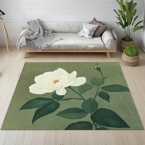 Biauyaii Blühen Rose Blumen Malerei Teppich Kinderzimmer Waschbarer rutschfest Rug Moderner Ästhetik Teppich Weiche Kurzflor 60 x 110 cm Carpet für Wohnzimmer Schlafzimmer Bürostuhl Küche von Biauyaii