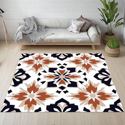 Biauyaii Blumen Druck Artistic Teppich Wohnzimmer Weicher rutschfest 140 x 200 cm Moderner Ästhetik Carpet Waschbarer Kurzflor Flanell Rug für Schlafzimmer kinderteppich Bettvorleger Küche von Biauyaii