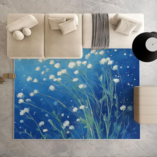Biauyaii Blumen Weiß Blumenzweige Teppich Schlafzimmer 200 x 300 cm Ölgemälde Malerei Teppiche rutschfest Waschbarer RugCarpet Weiche Kurzflor für Küche Esszimmer Kinderzimmer von Biauyaii