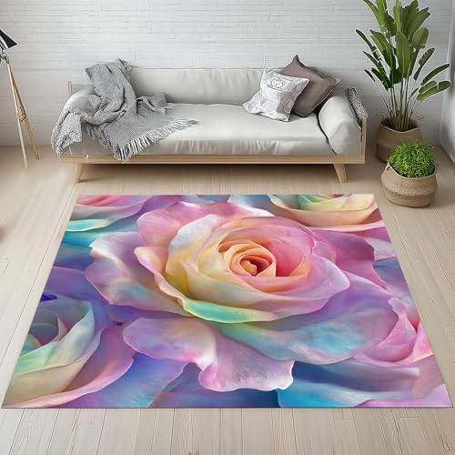Biauyaii Bunt Blühen Stieg Teppich Kinderzimmer Waschbarer rutschfest Rug Ölgemälde Blumenmuster Teppich Weiche Kurzflor 60 x 110 cm Carpet für Wohnzimmer Schlafzimmer Bürostuhl Küche von Biauyaii