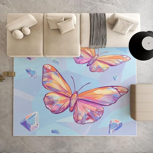 Biauyaii Bunt Schmetterling Teppich Kinderzimmer Waschbarer rutschfest Rug Fantasie Insekt Teppich Weiche Kurzflor 80 x 150 cm Carpet für Wohnzimmer Schlafzimmer Bürostuhl Küche von Biauyaii